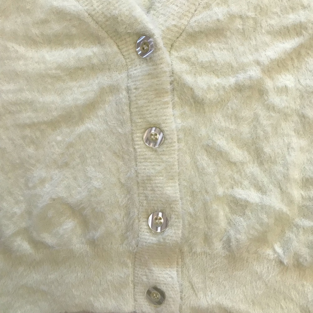 Willow Wind Cropped Cardigan Sweater Womens Medium Pastel Pale Green Fuzzy Soft - Picture 6 of 8